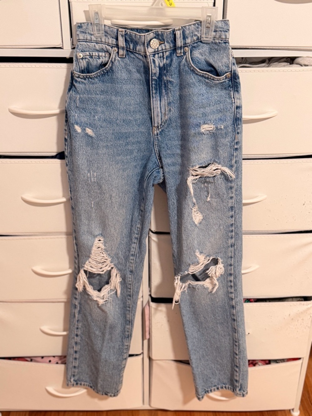 Garage Light Blue Distressed Straight-Leg Jeans